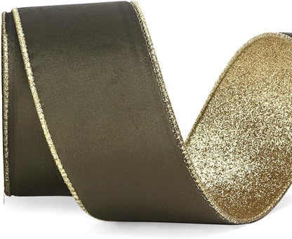 Ribbli Dark Moss Velvet Wired Ribbon 2.5 Inch Moss Green Velvet by Ribbli