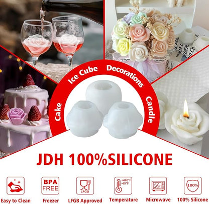 JDH 3 PCS Rose Flower Molds Flower Silicone Candle Mold Candle molds - Image 3