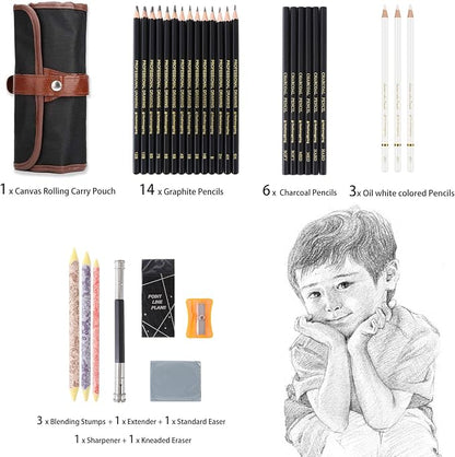 31 Drawing Sketching Pencils Kit, Portable Artist Supples Travel Case Set has - Image 7