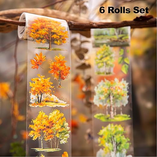 6PCS Trees and Forest PET Tape Set, Nature Scenery Adhesive Tapes - Image 2
