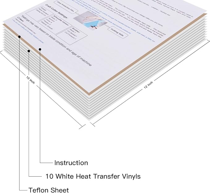 JANDJPACKAGING White Heat Transfer Vinyl HTV Bundle 10"x12"- 10 Pack of Premium - Image 2