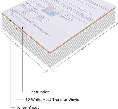 JANDJPACKAGING White Heat Transfer Vinyl HTV Bundle 10"x12"- 10 Pack of Premium - Image 2