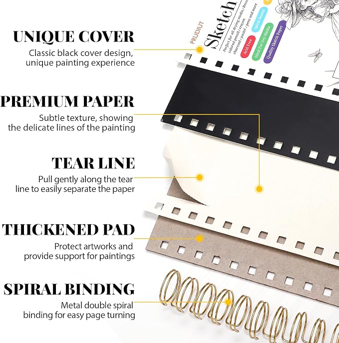 Sketch Book with 12 Color Pencil Set, 90 Sheets Spiral Sketchbook - Image 2
