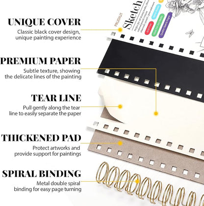 Sketch Book with 12 Color Pencil Set, 90 Sheets Spiral Sketchbook - Image 2