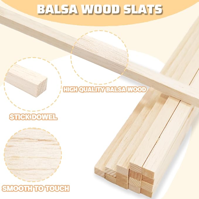 60Pcs Wood Square Dowel Rods 1/2 x 1/2 x 12 inch, Wood Squares - Image 3