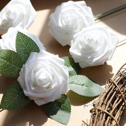 AmyHomie Artificial Flower 50pcs Real Looking Fake Roses w/Stem - Image 4