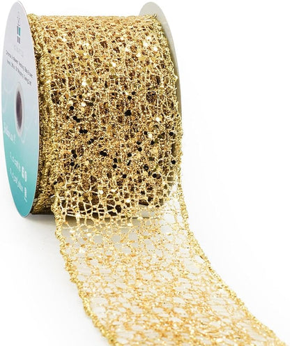 CT CRAFT LLC Sparkling Glitter Mesh Wired Ribbon 2.5" x 10 Yards Gold by CTCRAFTLLC