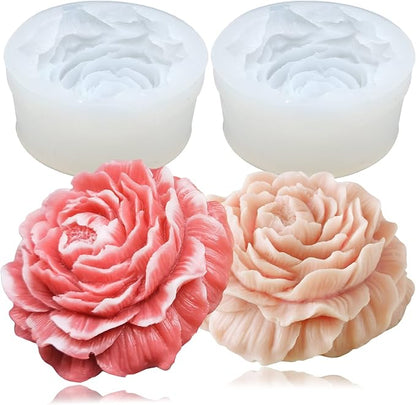 2PCS Peony Flower Silicone Soap Molds 3D Resin Candle Molds Flower Fondant by Wehous