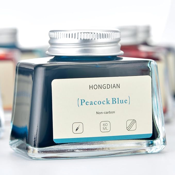 Hongdian Fountain Pen Bottled Ink Peacock Blue Color, 60ml Non Carbon Inkwell - Image 4