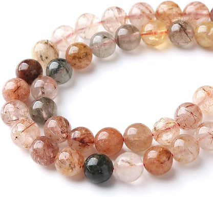 A+ Colorful Rutilated Quartz Crystal Beads Natural Stone Round Loose Beads - Image 4