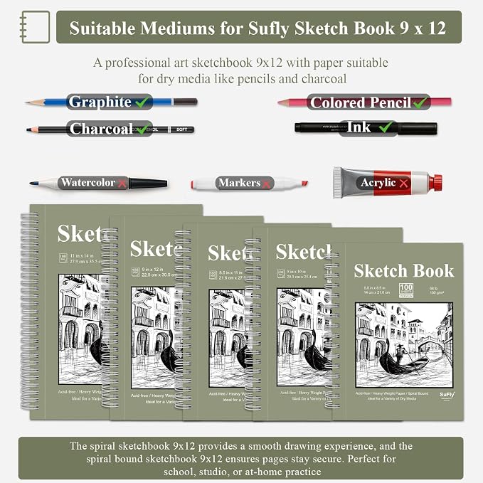 Sketch Book 9x12 inch, 68 lb/100gsm Artist Sketch Pad, 100 Sheets Each - Image 5