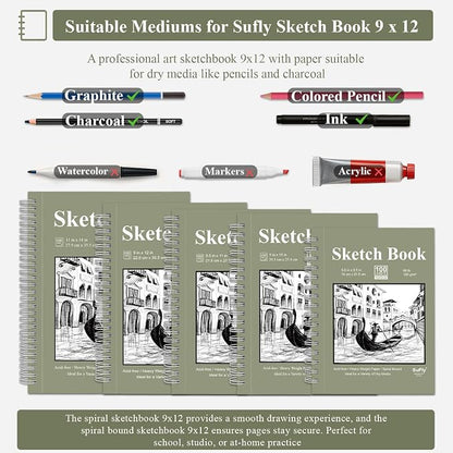 Sketch Book 9x12 inch, 68 lb/100gsm Artist Sketch Pad, 100 Sheets Each - Image 5
