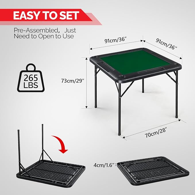 PEXMOR 35" Foldable Mahjong Table, 4 Player Card Game Table w/Cup Holders & - Image 2