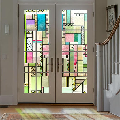 3D Stained Glass Window Privacy Film, Heat Control UV Blocking Static Cling by OHTMERU