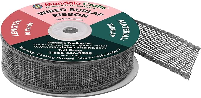 Mandala Crafts Gray Burlap Wired Ribbon 1 Inches Wide Jute Ribbons - Image 2