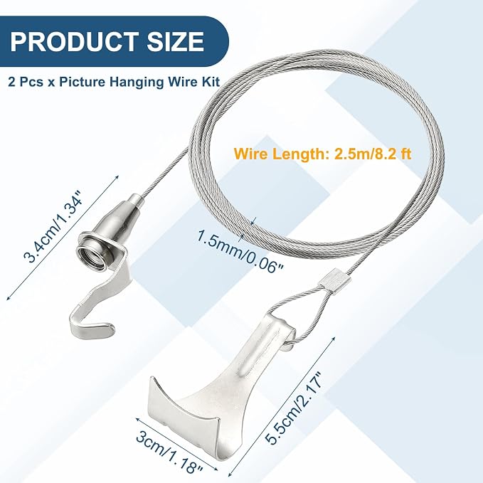 uxcell 5Pcs Picture Hanging Wire Kit, 2.5 m x 1.5 mm Heavy Duty Picture Hangers - Image 2