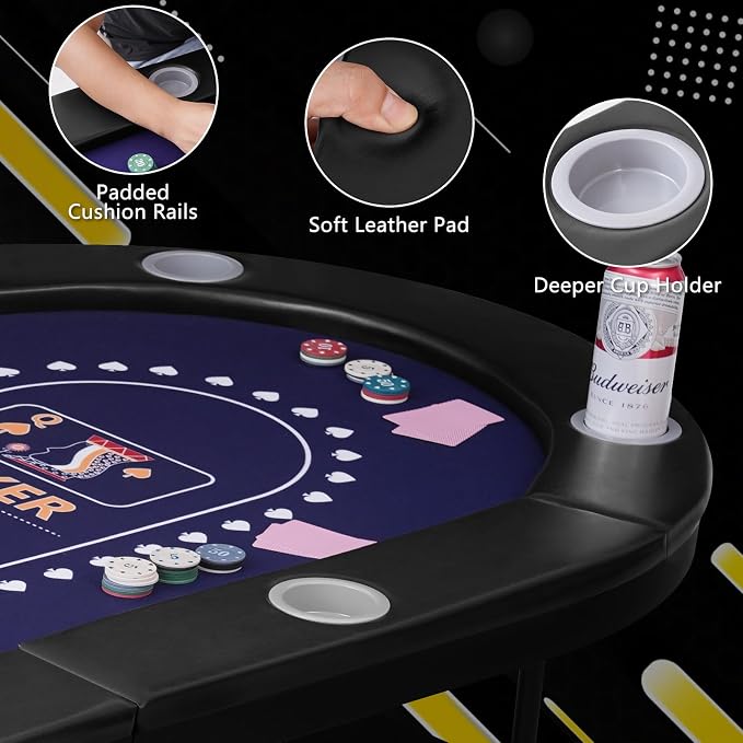 71" Foldable Poker Table for 8 Players, Professional Texas Hold'em Casino Table - Image 4