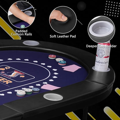 71" Foldable Poker Table for 8 Players, Professional Texas Hold'em Casino Table - Image 4