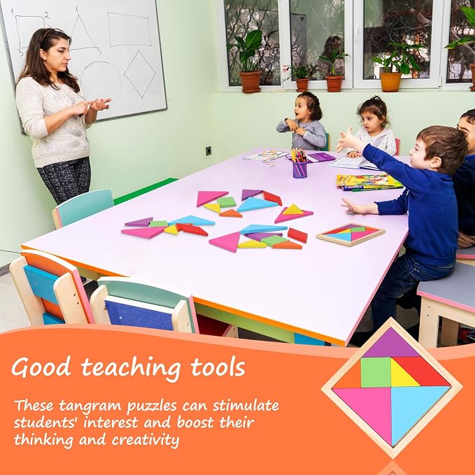 Meooeck 12 Pack Tangrams Wooden Puzzles Tangrams Classroom Set - Image 6