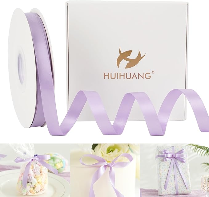 HUIHUANG Lavender Satin Ribbon 1/2 inch X 50 Yards Continuous, DIY Crafts by HUIHUANG
