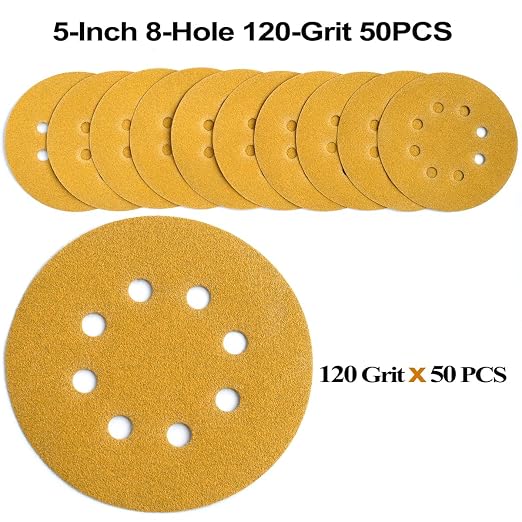 5-Inch 8-Hole Hook and Loop Sanding Discs 120-Grit Random Orbit Sandpaper - Image 3