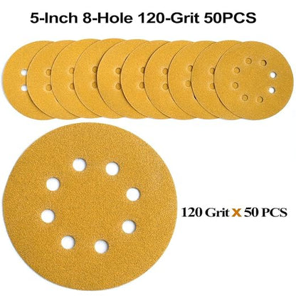 5-Inch 8-Hole Hook and Loop Sanding Discs 120-Grit Random Orbit Sandpaper - Image 3