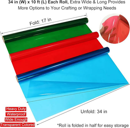 SYOGUA 8 Rolls Colored Cellophane Wrap, Extra Wide Cellophane Roll Transparent - Image 2