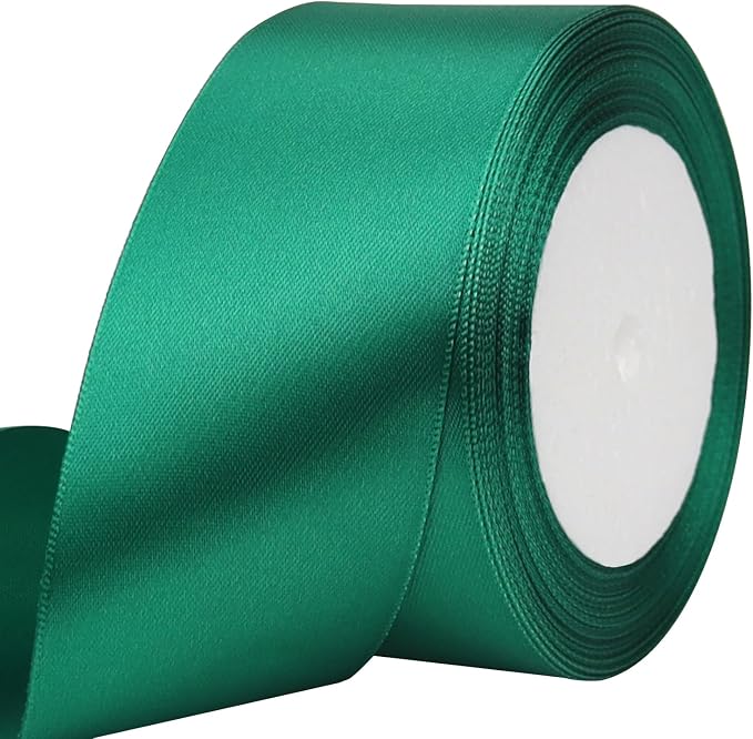 Dark Green Solid Satin Ribbon 2 Inch 25 Yards Solid Polyester Fabric Ribbon by Riunbb