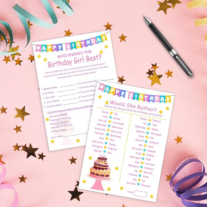 Birthday Party Games Set for Girls- 20 Birthday Double Sided Games Cards Set- - Image 4