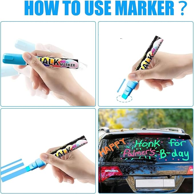 Window Chalk Markers for Cars Glass Washable, 8 Colors Jumbo Liquid Chalk - Image 7