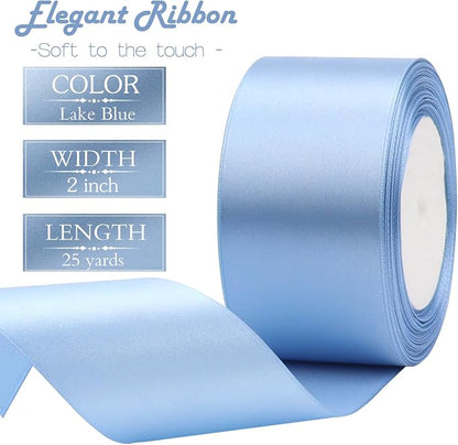 Lake Blue Solid Satin Ribbon 2 Inch 25 Yards Solid Polyester Fabric Ribbon - Image 3