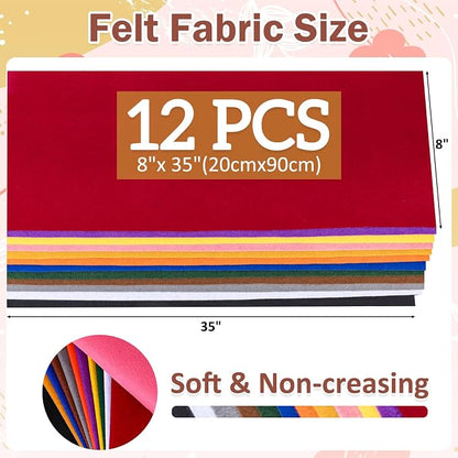 12 Rolls 8"x35" 1.4mm Thick Soft Felt Fabric Sheet 12 Assorted Dark Rainbow - Image 3