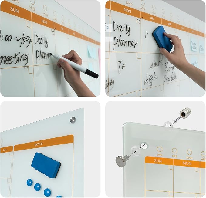 Magnetic Glass Whiteboard Calendar 48"x36" Glass Dry Erase Calender Board - Image 3