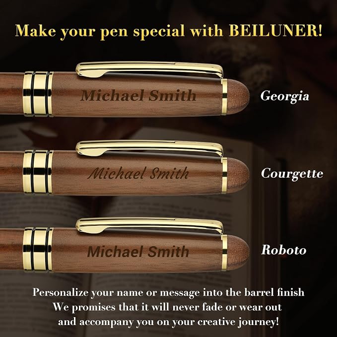 BEILUNER Luxury Personalized Wood Ballpoint Pen Writing Set, Walnut-Elegant - Image 3