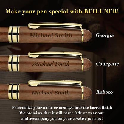 BEILUNER Luxury Personalized Wood Ballpoint Pen Writing Set, Walnut-Elegant - Image 3