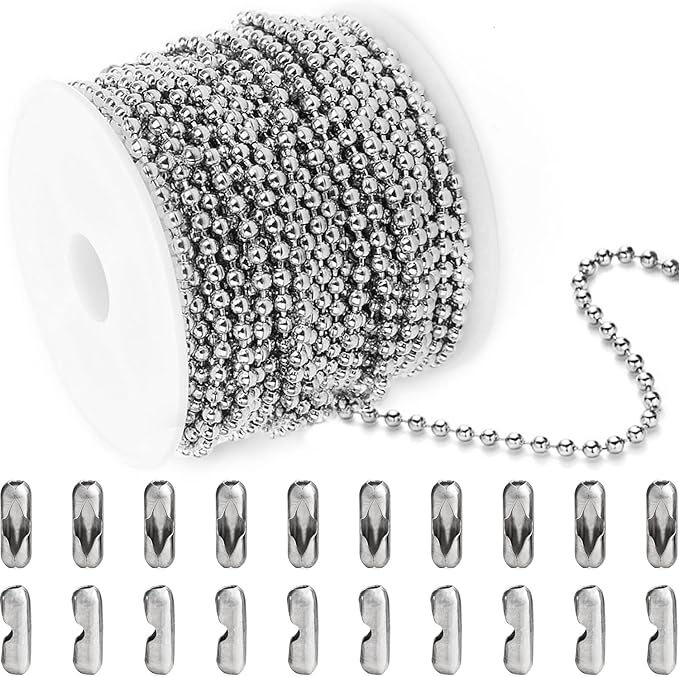 Jishi Steel Ball Chain Bead Dog Tag Chain Beaded Necklace Chains by Jishi