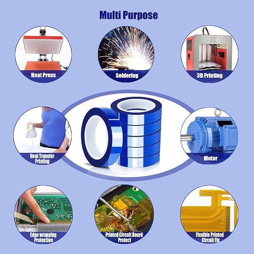 6 Rolls 10mm x16m Blue Heat Tape High Temperature Heat Resistant Tape Heat - Image 7