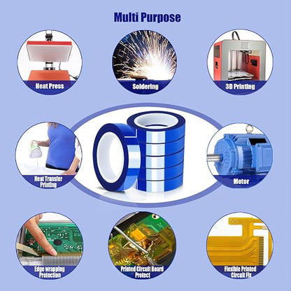 6 Rolls 10mm x16m Blue Heat Tape High Temperature Heat Resistant Tape Heat - Image 7