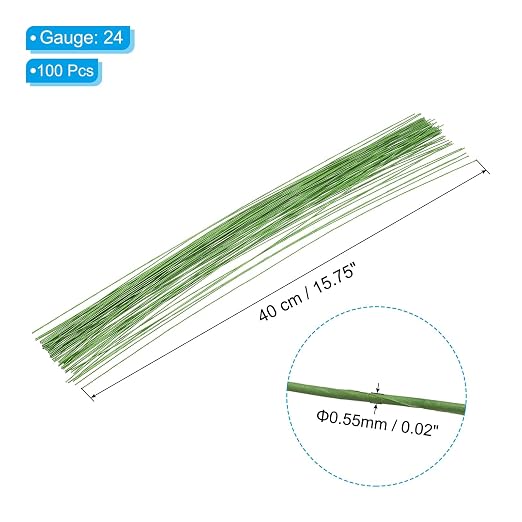 PATIKIL 24 Gauge 16" Floral Stem Wire, Light Green - Image 2
