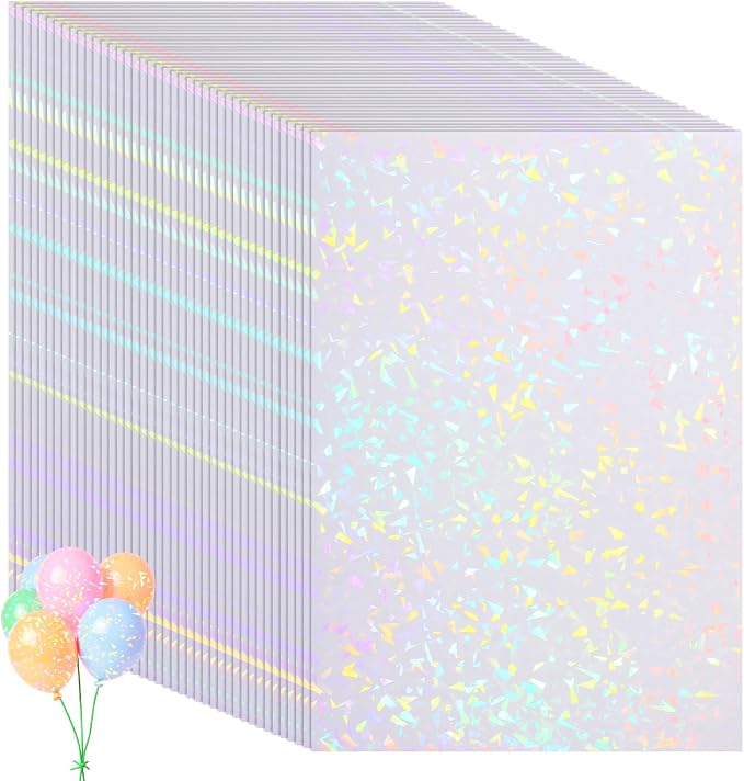 SHENLIU 60 Sheets Holographic Laminate Sheets Clear Glitter Vinyl Sticker Paper by Unknown