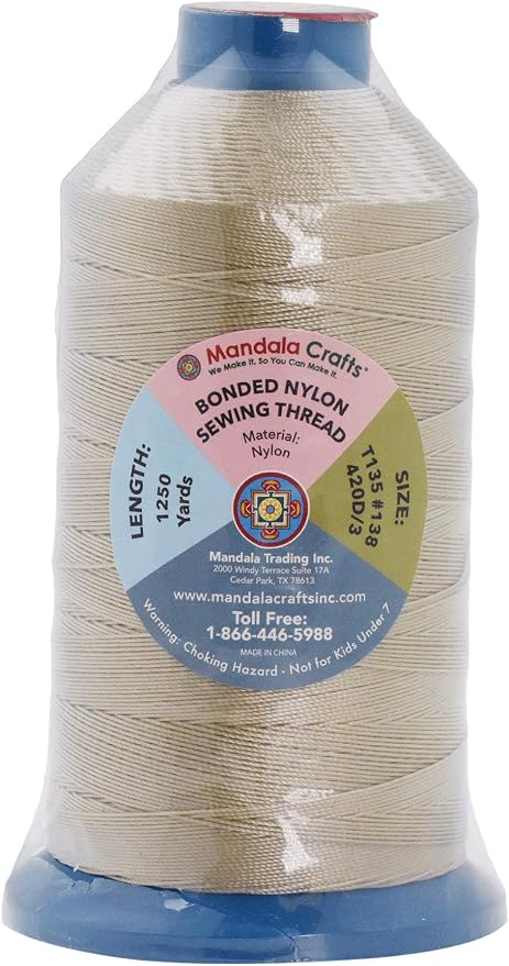 Mandala Crafts Bonded Nylon Thread Khaki Heavy Duty Sewing Threads - Image 3