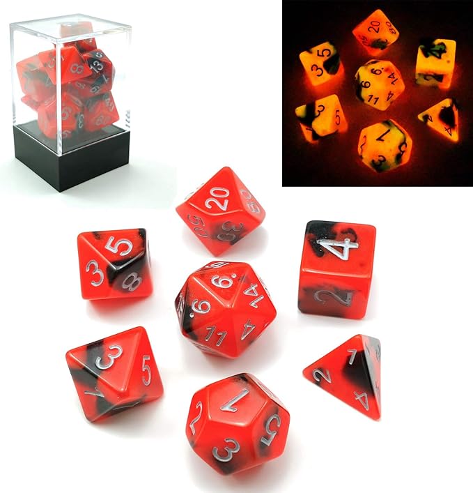 Bescon Two-Tone Glow-in-The-Dark Polyhedral Dice Set HOT Rocks, Luminous RPG by BESCON+DICE