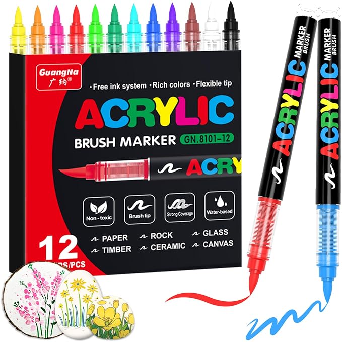 Guangna Acrylic Paint Markers, 12 Colors by GuangnaArtSupplies