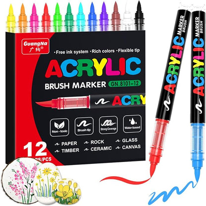 Guangna Acrylic Paint Markers, 12 Colors by GuangnaArtSupplies
