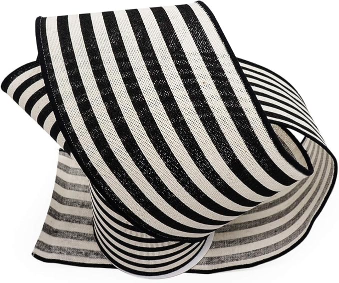 CT CRAFT LLC Striped Canvas Cotton Ribbon 4" x 10 Yards Ivory/Black Stripes - Image 4
