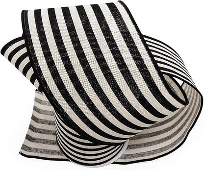 CT CRAFT LLC Striped Canvas Cotton Ribbon 4" x 10 Yards Ivory/Black Stripes - Image 4