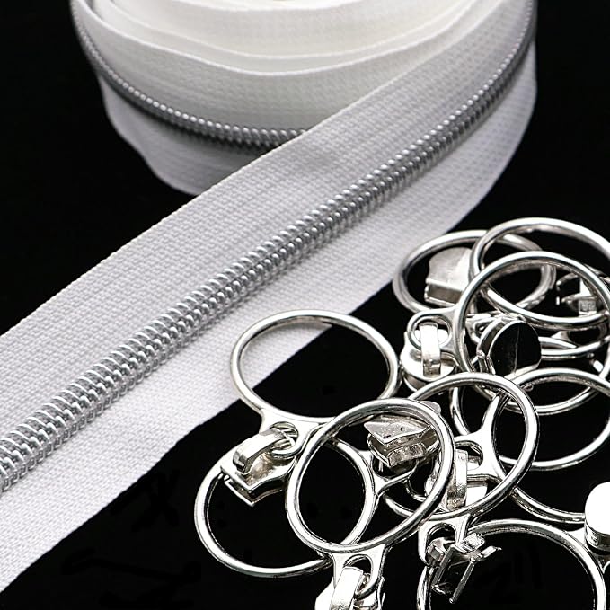 Leekayer #5 Silver Metallic Nylon Coil Zippers by The Yard Bulk 10 Yards White - Image 6
