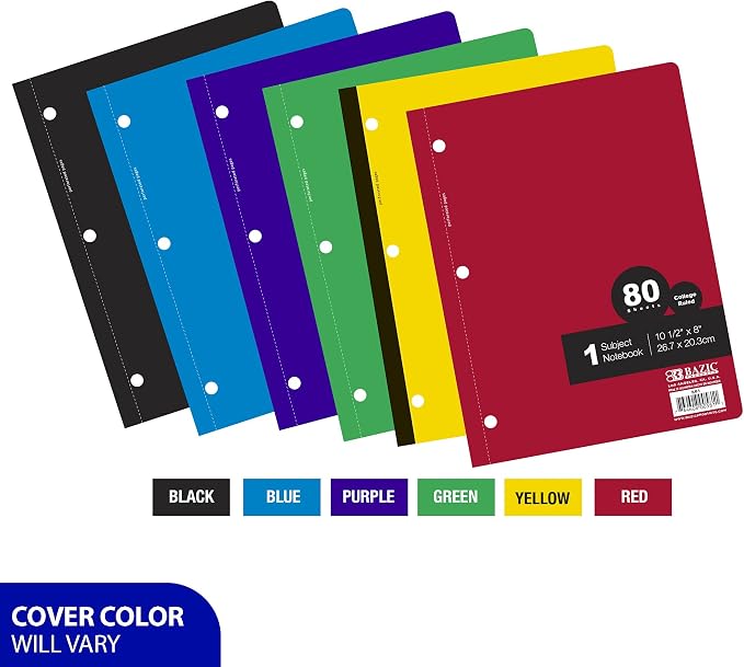 BAZIC Notebook College Ruled 1 Subject 80 Sheets Wireless Notebooks, Lined - Image 4