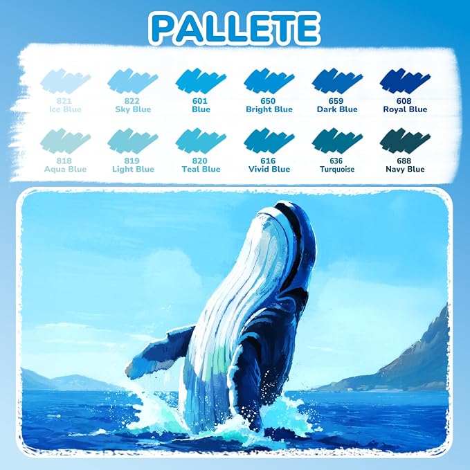 Guangna 12 Blue Dual Tip Acrylic Paint Markers, Brush Tip & Chisel Tip Acrylic - Image 3