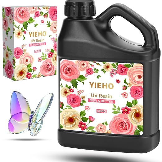UV Resin 500g -Bulk Upgraded Crystal Clear Hard UV Fast Curing Epoxy Resin by YIEHO